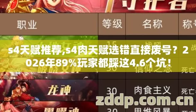 s4天赋推荐,s4肉天赋选错直接废号?2026年89%玩家都踩这4.6个坑! s4天赋推荐,s4肉天赋选错直接废号?2026年89%玩家都踩这4.6个坑!