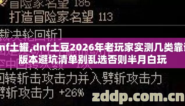 dnf土罐,dnf土豆2026年老玩家实测几类靠谱版本避坑清单别乱选否则半月白玩
