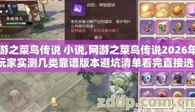 网游之菜鸟传说 小说,网游之菜鸟传说2026年老玩家实测几类靠谱版本避坑清单看完直接选? 网游之菜鸟传说 小说,网游之菜鸟传说2026年老玩家实测几类靠谱版本避坑清单看完直接选?