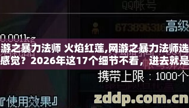网游之暴力法师 火焰红莲,网游之暴力法师选服凭感觉？2026年这17个细节不看，进去就是韭菜？
